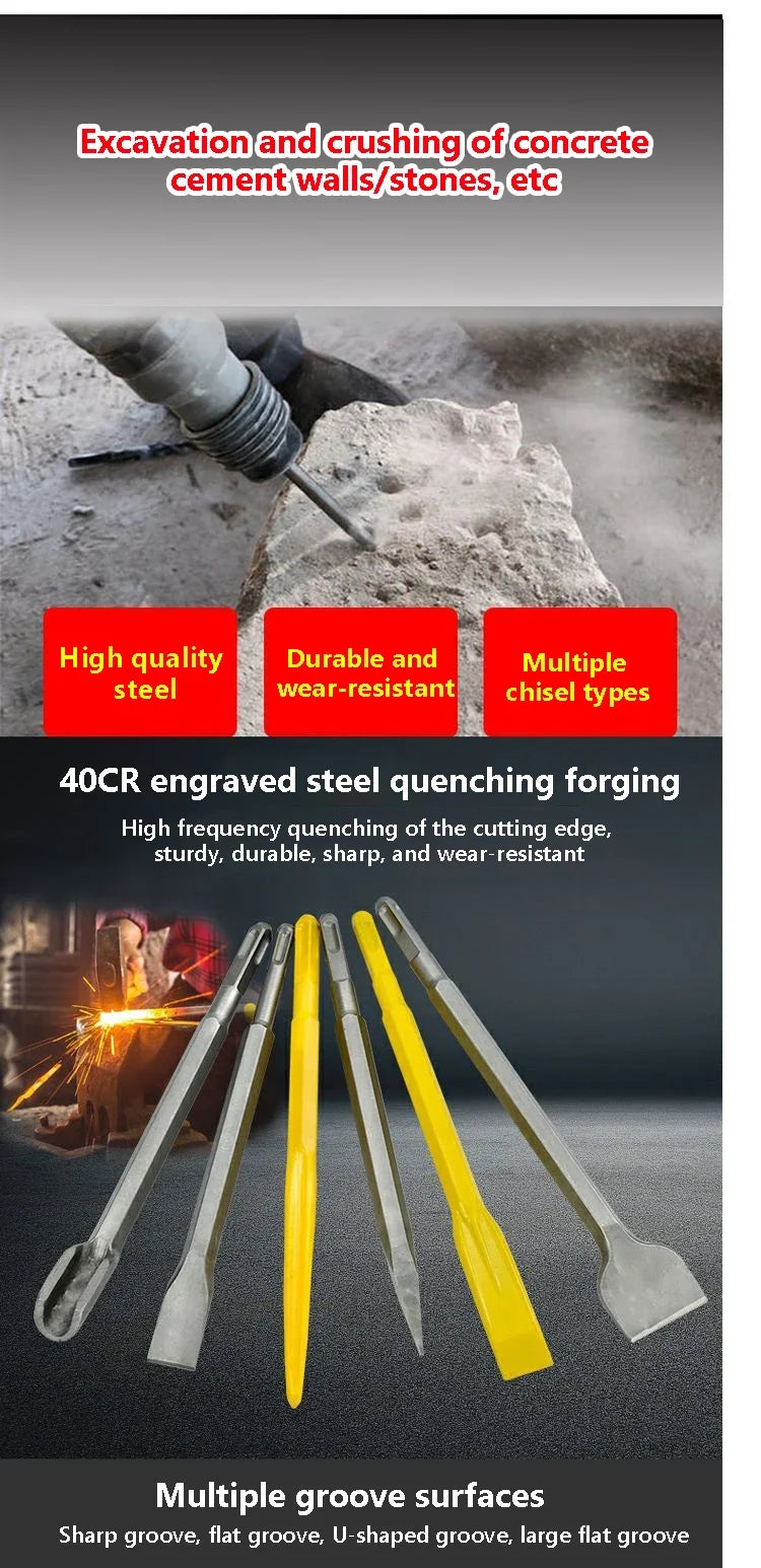 SDS PLUS Shank Point Flat Wide Flat Electric Hammer Chisel Bit for Wall Concrete Impact Drill Elbow Widening Drill Bit