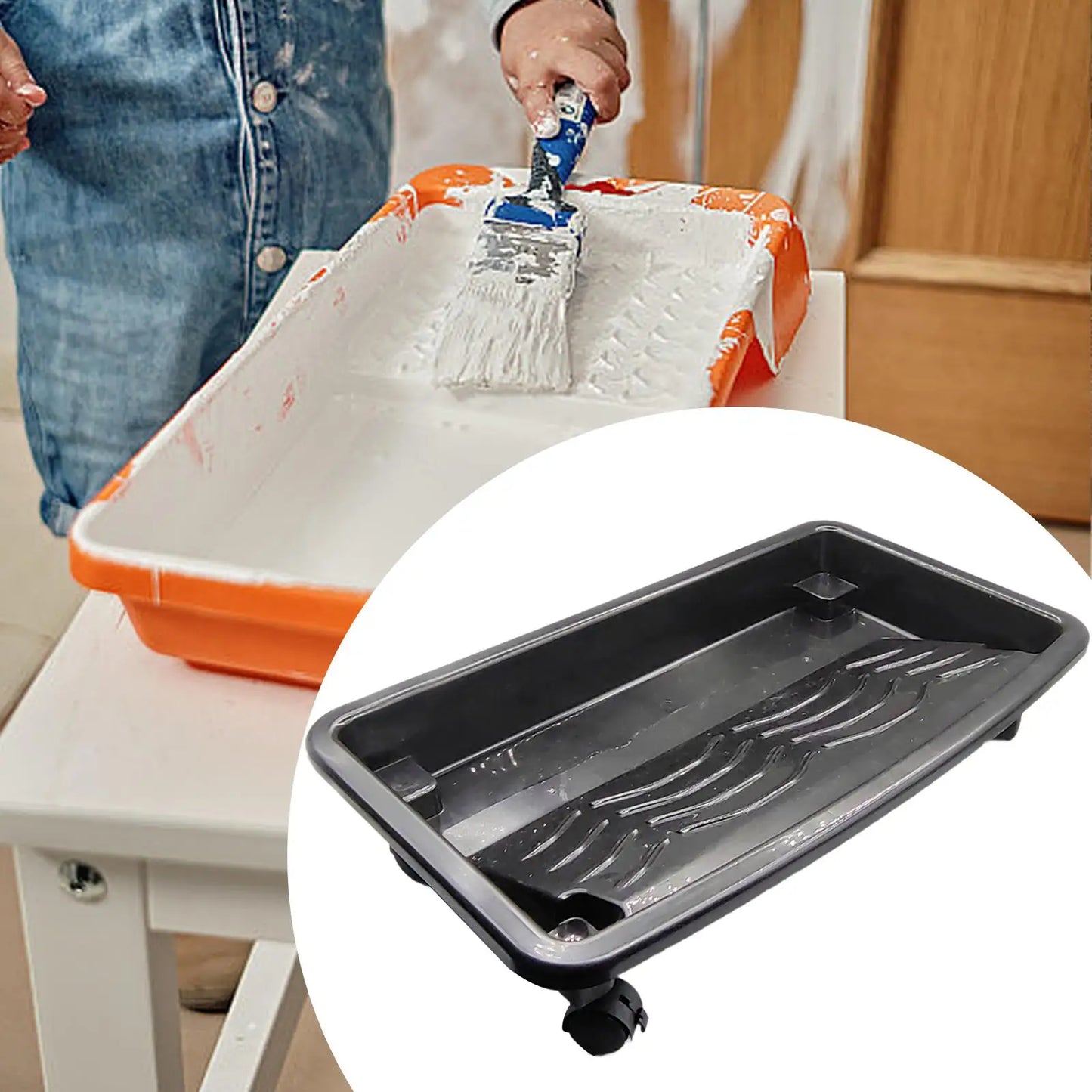 Paint Roller Tray with Wheels Home Improvement DIY Tool Wall Decor Reusable Washable Paint Cup Paint Tool Roller Brush Holding