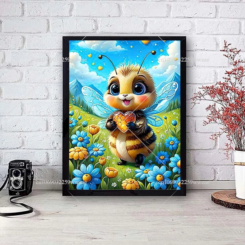 5D DIY Diamond Painting New 2024 Cute Bee With Flower Embroidery Vishivanka Animal Landscape Picture Needlework Handmade Gift