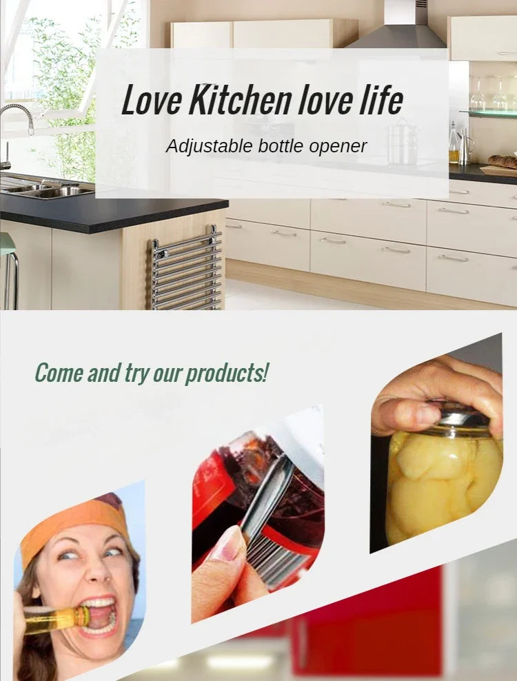 Can Opener Adjustable Stainless Steel Non-Slip Opener Multifunction Manual Jar Bottle Opening Aid Gadget Kitchen Accessories