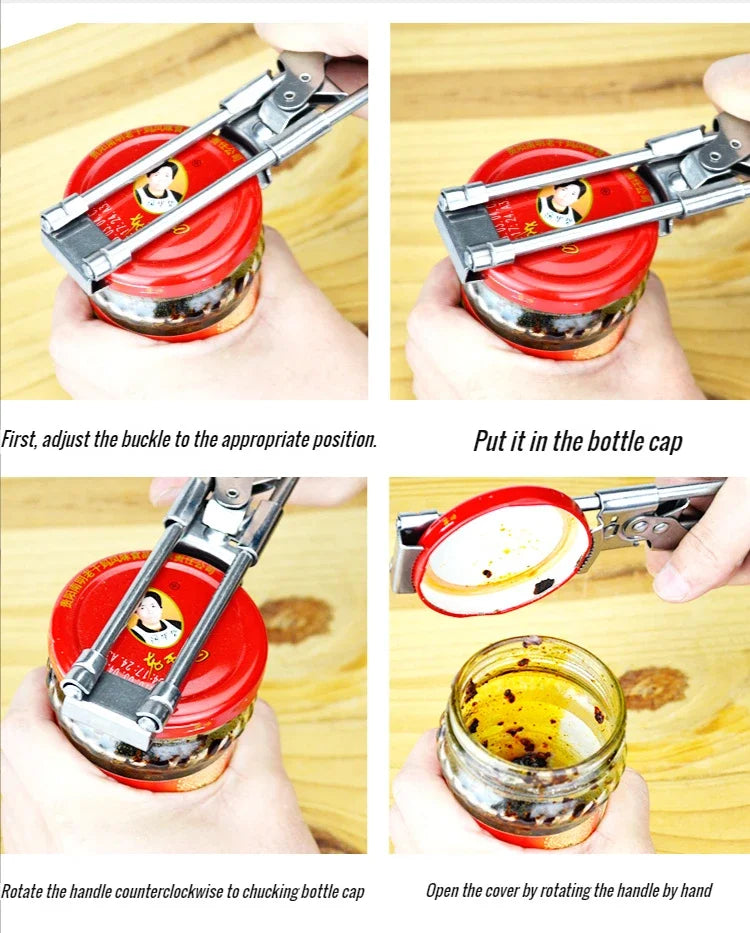 Can Opener Adjustable Stainless Steel Non-Slip Opener Multifunction Manual Jar Bottle Opening Aid Gadget Kitchen Accessories