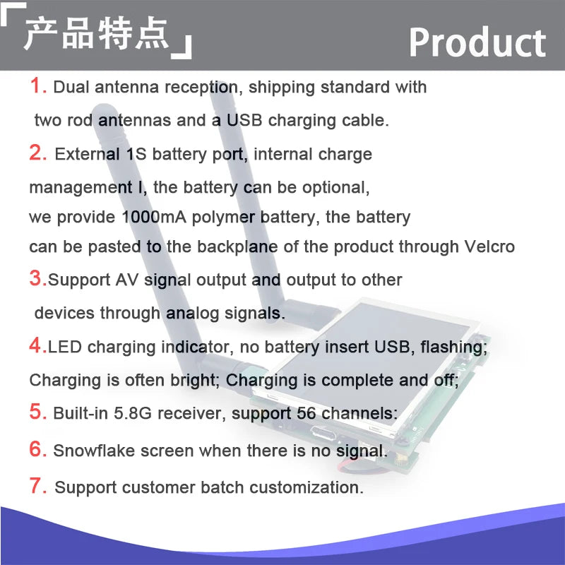 New Long Range 5.8Ghz 48CH 1.6W FPV VTX Viedo Transmitter and CMOS 1500TVL FPV Camera 3 inch FPV Monitor build in Battery