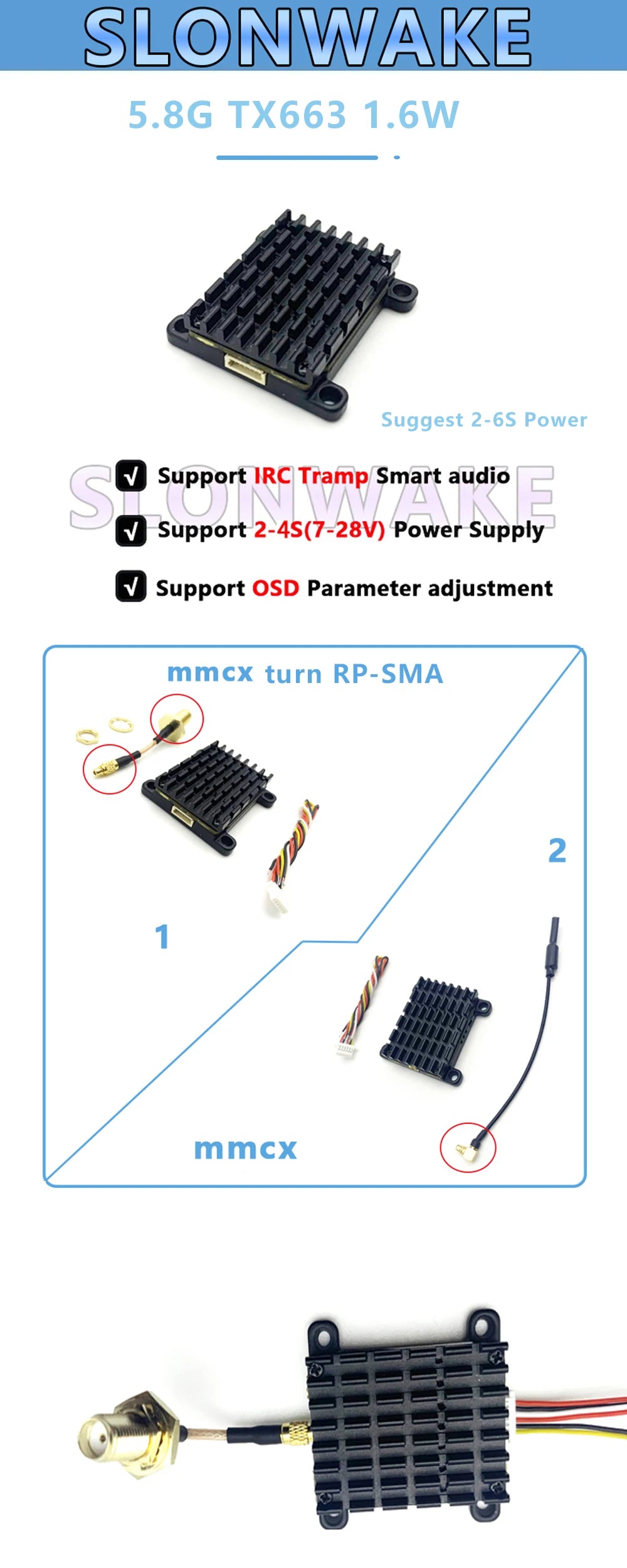 New Long Range 5.8Ghz 48CH 1.6W FPV VTX Viedo Transmitter and CMOS 1500TVL FPV Camera 3 inch FPV Monitor build in Battery