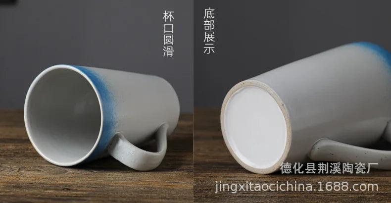 Ceramic Coffee Mug with Spoon and Lid, Creative, Japanese Style, Retro, Breakfast, Office Cup, Gift