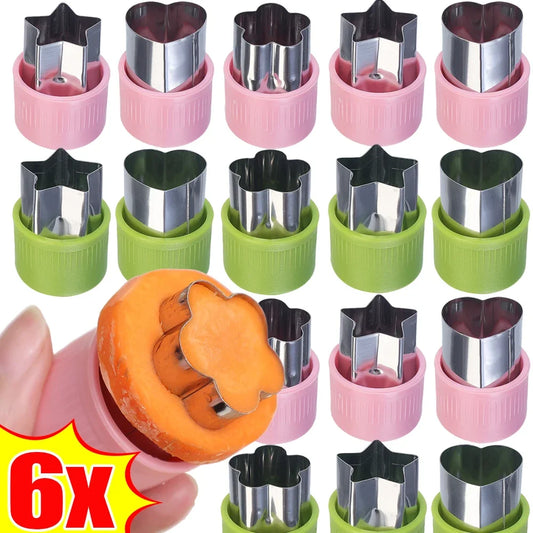 6/3PCS Vegetables Fruit Embossing Cutting Mold New Star Heart Flower Shape Stainless Steel Cutter Plastic Handle Kitchen Gadgets